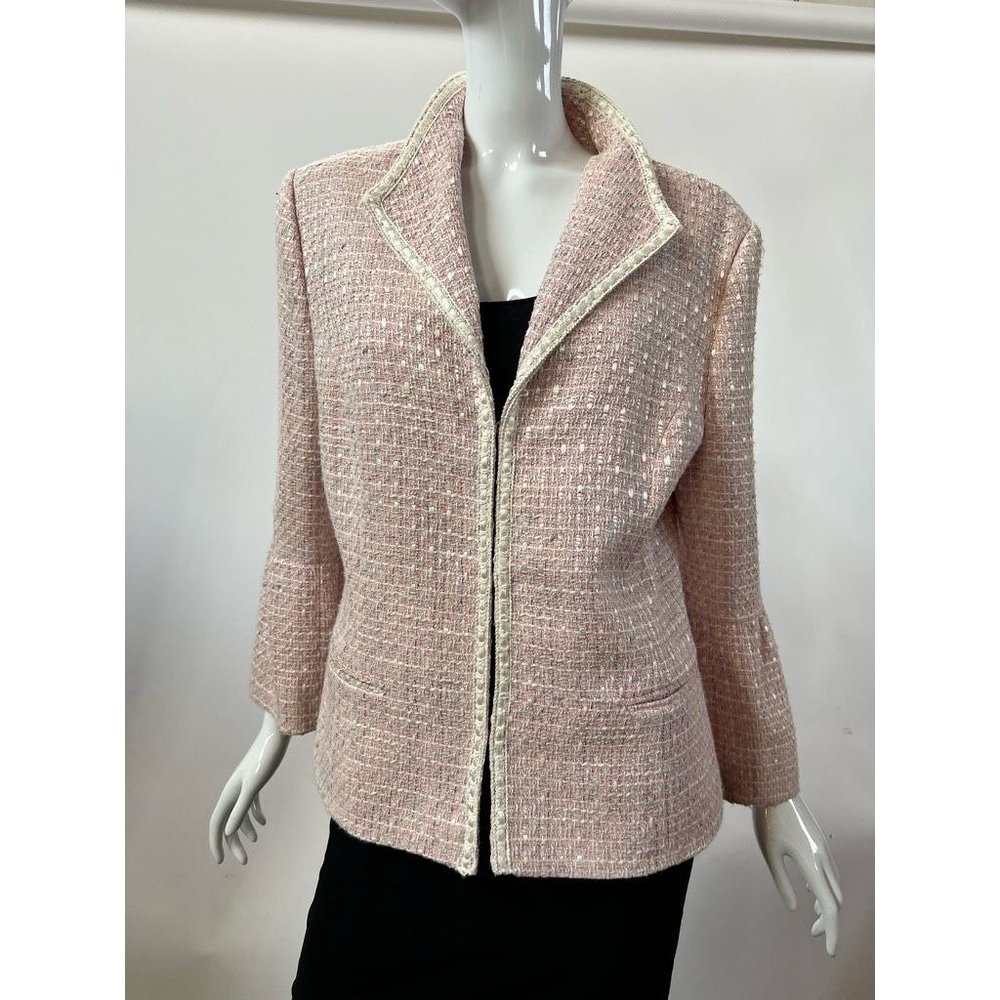 Charles Gray London Womens Suit Jacket Tweed Blazer Pink Marled Bell Sleeve L